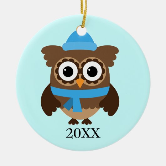Blauwe Pet Owl met Blue Scarf Ornament (Voorkant)