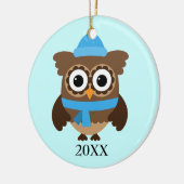 Blauwe Pet Owl met Blue Scarf Ornament (Links)
