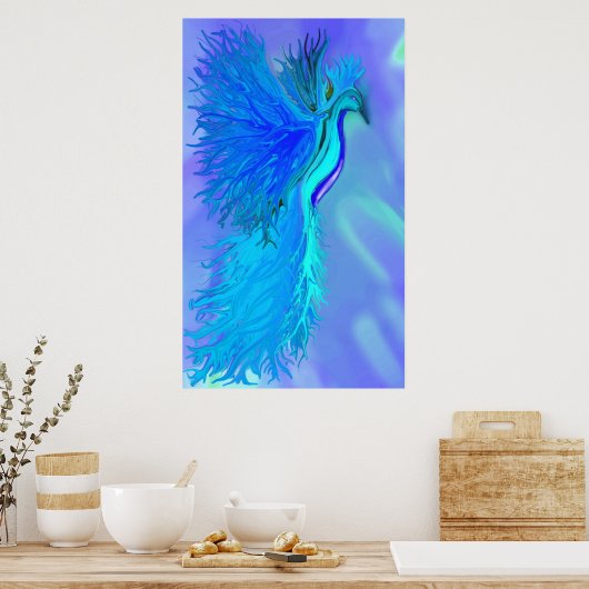 Blauwe Phoenix print (Keuken)