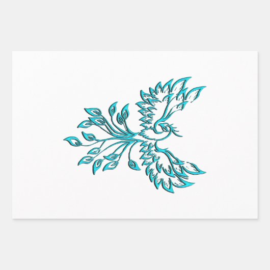 Blauwe Phoenix Rijst op Wit Inpakpapier Vel (Voorkant)