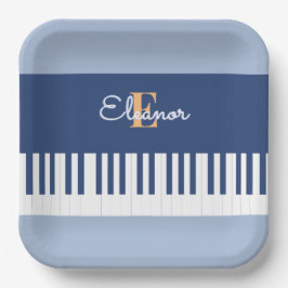 Blauwe pianotoetsen muziek monogram feestparty papieren bordje