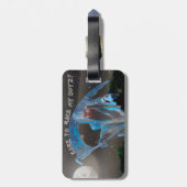 Blauwe Pick-up Truck en Skelet Bemanning Bagagelabel (Achterkant verticaal)