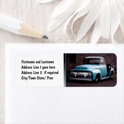  blauwe pick-up truck etiket (Insitu)