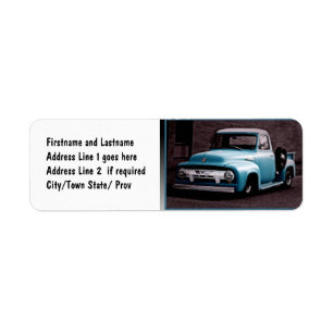  blauwe pick-up truck etiket