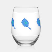 Blauwe Pickleball Paddle & Ball Preppy Wijnglas Zonder Voet (Voorkant)