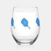 Blauwe Pickleball Paddle & Ball Preppy Wijnglas Zonder Voet (Achterkant)