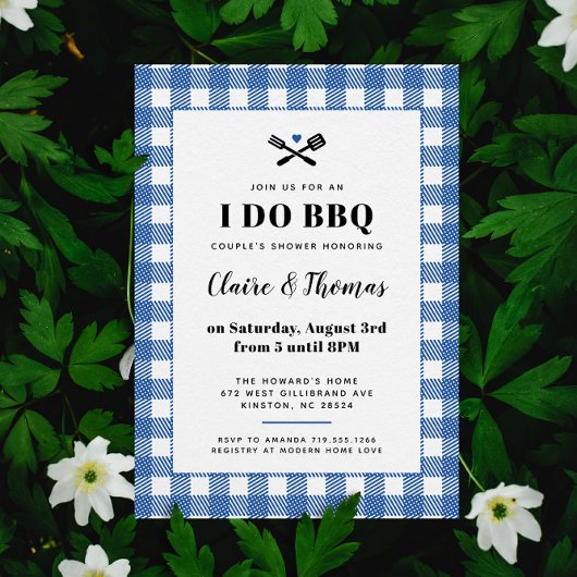 Blauwe Picknick Plaid Doek I Do BBQ Uitnodiging