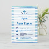 Blauwe pictogrammen op nautische strepen doop uitn kaart (Staand voorkant)