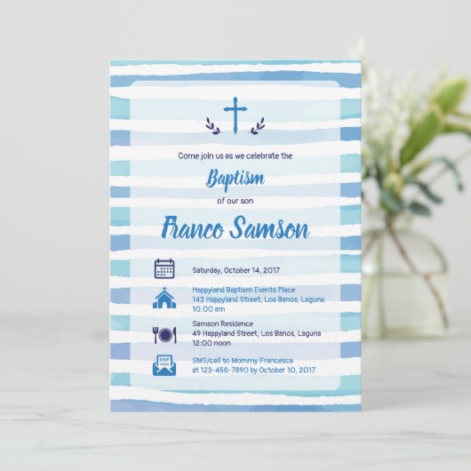 Blauwe pictogrammen op nautische strepen doop uitn kaart (Staand voorkant)