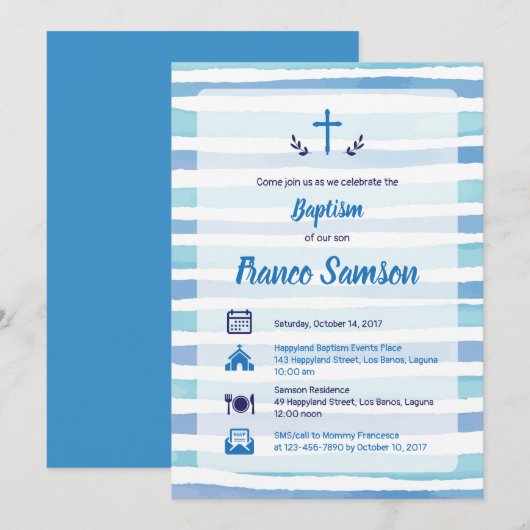 Blauwe pictogrammen op nautische strepen doop uitn kaart (Voorkant / Achterkant)