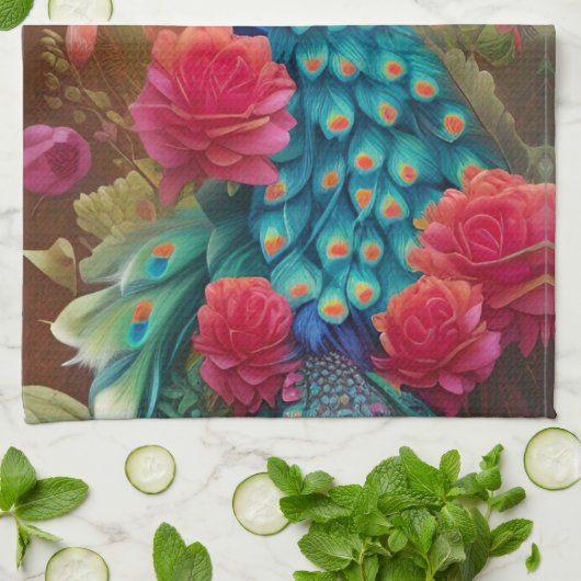 Blauwe piek, roze roze roze tuin theedoek (Gevouwen)