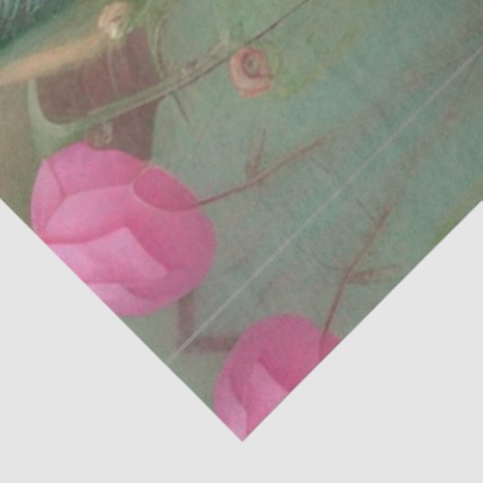 Blauwe piek, roze roze roze tuin tissuepapier (Detail)