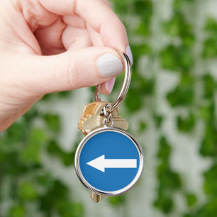 Blauwe pijl-links verkeersbord Premium-Sleutel Sleutelhanger
