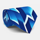 Blauwe pijlen en lijnen geometrisch patroon stropdas (Opgerold)