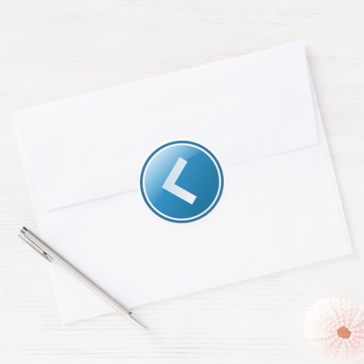 Blauwe Pijlknop - Links Ronde Sticker (Envelop)