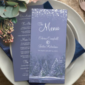 Blauwe pijnbomen geverfd witte sneeuw winterbruilo menu