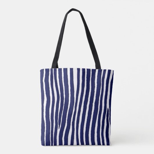 Blauwe pin streep geometrische patroon Canvas tas (Achterkant)