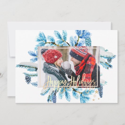 Blauwe pine boomtak Foto Merry Kerstmis (Voorkant)