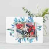 Blauwe pine boomtak Foto Merry Kerstmis (Staand voorkant)