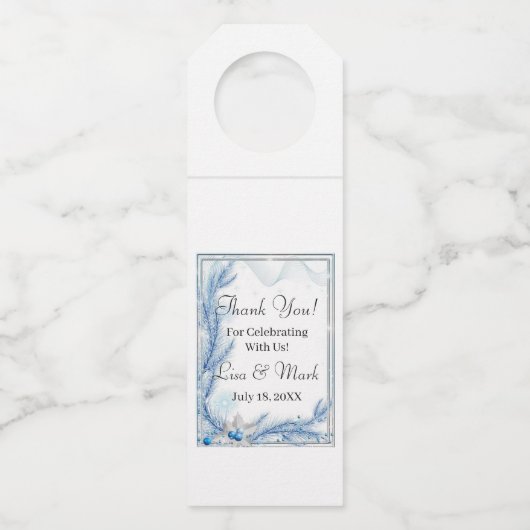 Blauwe Pine Winter Kerstmis Bruiloft Bottle Hanger (Voorkant)
