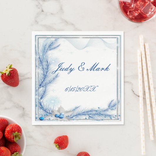 Blauwe Pine Winter Kerstmis Bruiloft Papier Servet (Insitu)