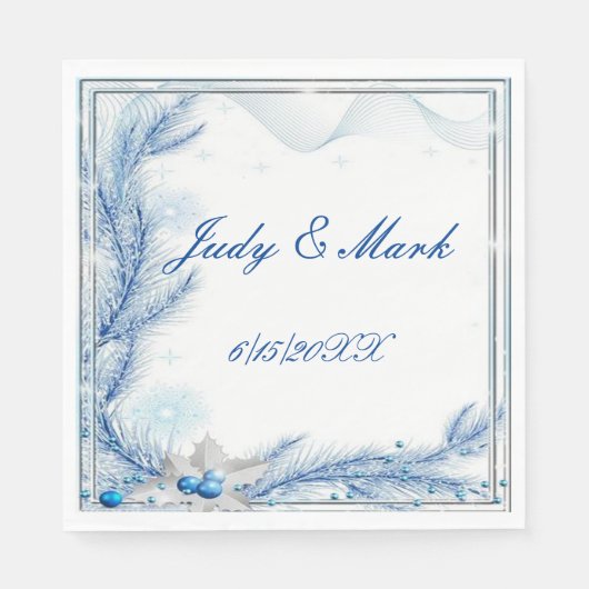 Blauwe Pine Winter Kerstmis Bruiloft Papier Servet (Voorkant)