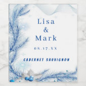 Blauwe Pine Winter Kerstmis Bruiloft Wijn Labels Etiket (Enkel label)