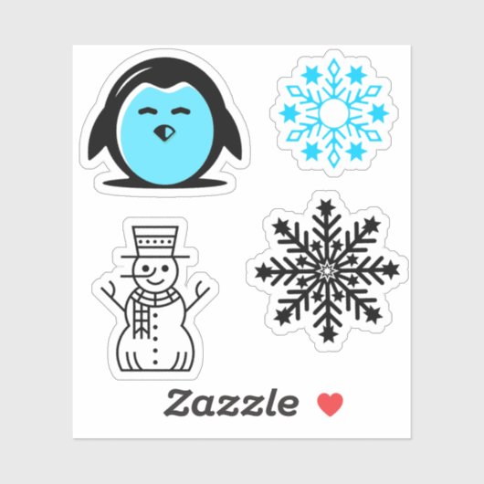 Blauwe Pinguïn Sneeuwman Sneeuwvlok Kerst Set Sticker (Vel)