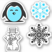 Blauwe Pinguïn Sneeuwman Sneeuwvlok Kerst Set Sticker (Voorkant)