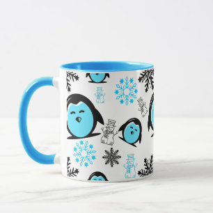 Blauwe Pinguïn Sneeuwman Winter Patroon Mok