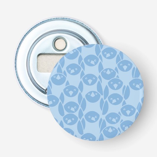 Blauwe pinguïnpatroonachtergrond button flesopener (Voorkant)