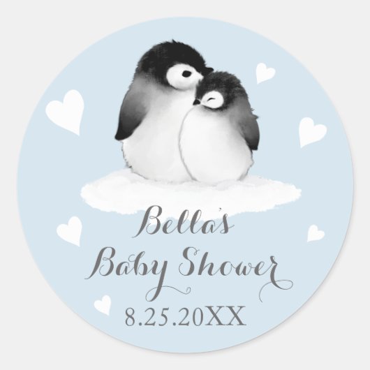 Blauwe pinguïns Baby shower Stickers (Voorkant)