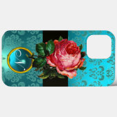 BLAUWE PINK ROSE BLAUW BLAUWGROEN DAMASKGEM MONOGR Case-Mate iPhone CASE (Achterkant (horizontaal))