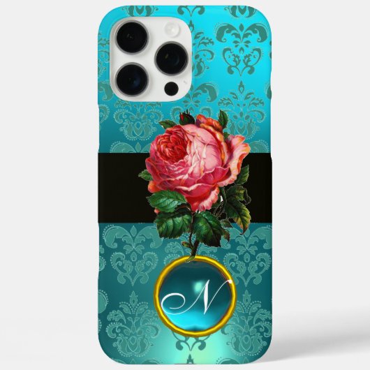 BLAUWE PINK ROSE BLAUW BLAUWGROEN DAMASKGEM MONOGR Case-Mate iPhone CASE (Achterkant)