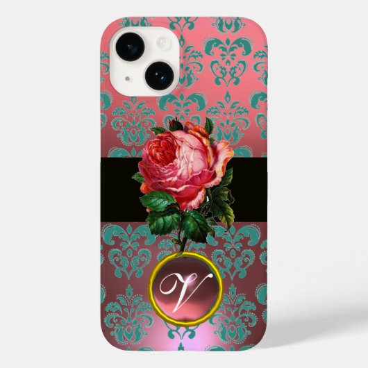BLAUWE PINK ROSE BLAUW BLAUWGROEN DAMASKGEM MONOGR Case-Mate iPhone CASE (Achterkant)