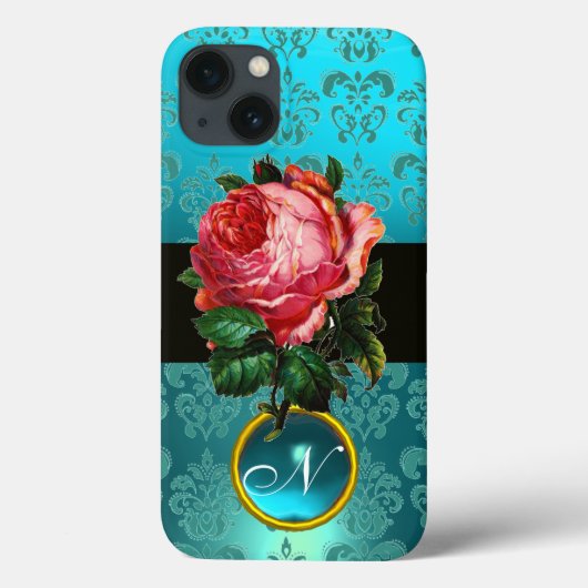 BLAUWE PINK ROSE BLAUW BLAUWGROEN DAMASKGEM MONOGR Case-Mate iPhone CASE (Achterkant)
