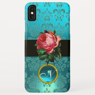 BLAUWE PINK ROSE BLAUW BLAUWGROEN DAMASKGEM MONOGR iPhone XS MAX HOESJE