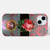 BLAUWE PINK ROSE BLAUW BLAUWGROEN DAMASKGEM MONOGR Case-Mate iPhone CASE (Achterkant (horizontaal))