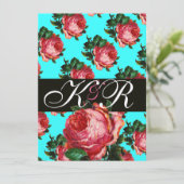 BLAUWE PINKROSE AQUA BLAUW BLAUWGROEN MONOGRAM KAART (Staand voorkant)