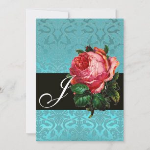 BLAUWE PINKROSE BLAUWE DAMASKMONOGRAM KAART