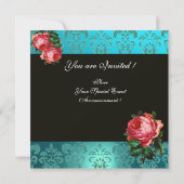 BLAUWE PINKROSE BLAUWE DAMASKMONOGRAM KAART (Achterkant)