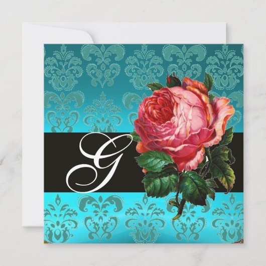 BLAUWE PINKROSE BLAUWE DAMASKMONOGRAM KAART (Voorkant)