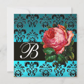 BLAUWE PINKROSE BLAUWE DAMASKMONOGRAM KAART (Voorkant)