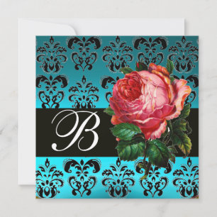 BLAUWE PINKROSE BLAUWE DAMASKMONOGRAM KAART