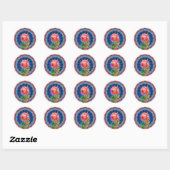 BLAUWE PINKROSE IN BLAUWE PSYCHEDELIC CIRCLS RONDE STICKER (Vel)
