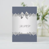 Blauwe Pinstripe Blauw Zilver Baby Boy Douche RSVP (Staand voorkant)