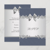 Blauwe Pinstripe Blauw Zilver Baby Boy Douche RSVP (Voorkant / Achterkant)