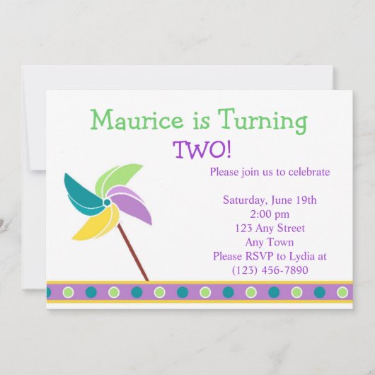 Blauwe pinwieluitnodiging kaart (Voorkant)