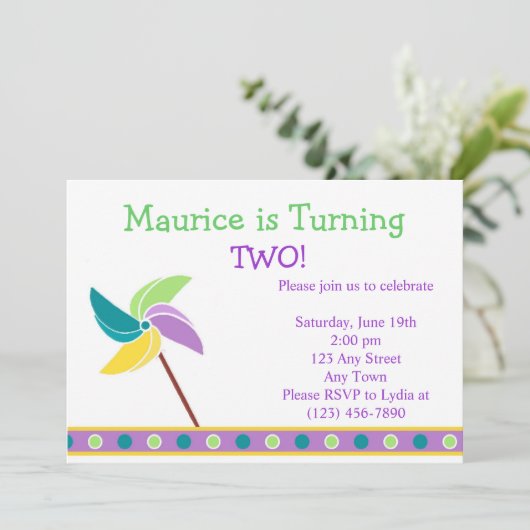 Blauwe pinwieluitnodiging kaart (Staand voorkant)