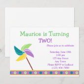 Blauwe pinwieluitnodiging kaart (Voorkant / Achterkant)